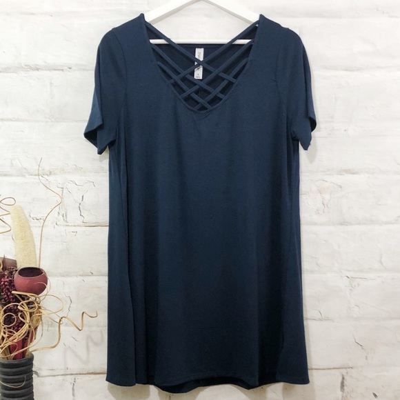 Navy Lattice Neck Top - Picture 2 of 4